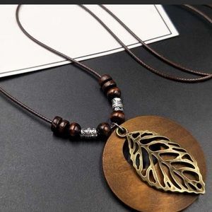 Boho Gold Leaf Wood Necklace